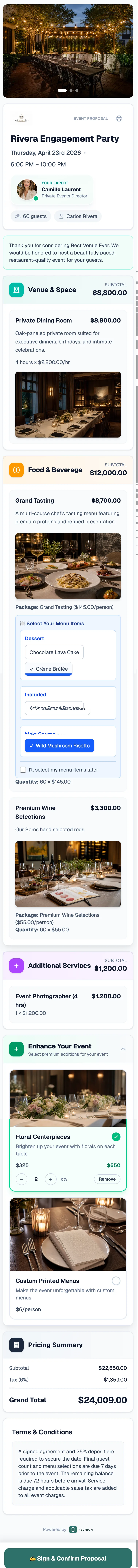 Restaurant private dining proposal — menus, wine, signature